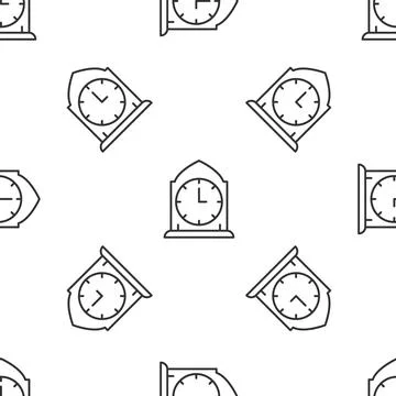 Grey line Clock icon isolated seamless pattern on white background. Time symbol Stock Illustration