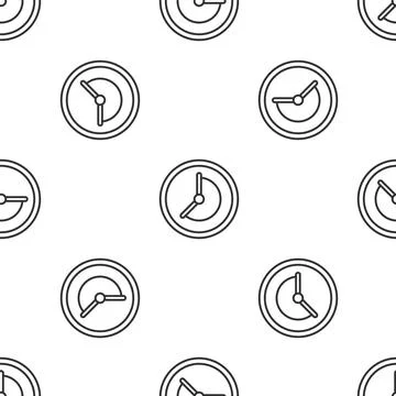Grey line Clock icon isolated seamless pattern on white background. Time symbol Stock Illustration
