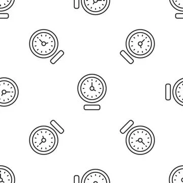 Grey line Clock icon isolated seamless pattern on white background. Time symbol 스톡 일러스트