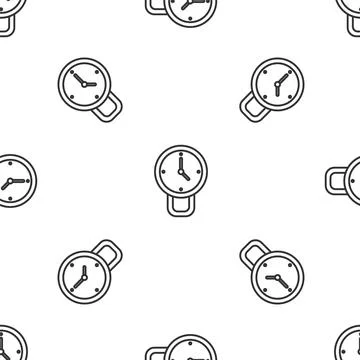 Grey line Clock icon isolated seamless pattern on white background. Time symbol 스톡 일러스트