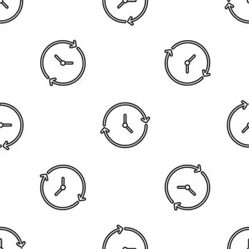 Grey line Clock icon isolated seamless pattern on white background. Time symbol Stock Illustration