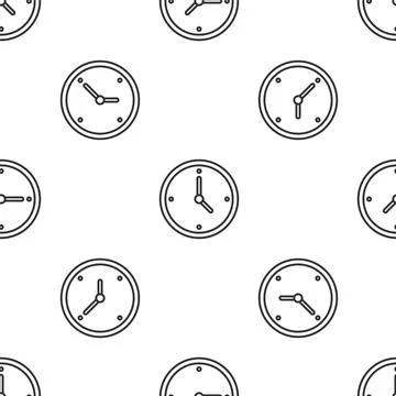 Grey line Clock icon isolated seamless pattern on white background. Time symbol 스톡 일러스트