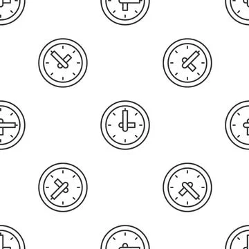 Grey line Clock icon isolated seamless pattern on white background. Time sy.. 스톡 일러스트