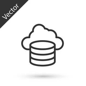 Grey line Cloud database icon isolated on white background. Cloud computing Illustrazione stock