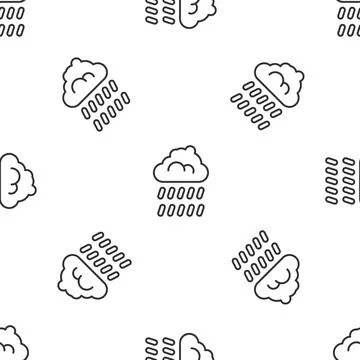Grey line Cloud with rain icon isolated seamless pattern on white background Stock Illustration