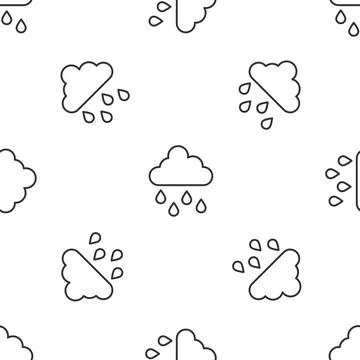 Grey line Cloud with rain icon isolated seamless pattern on white background Illustrazione stock