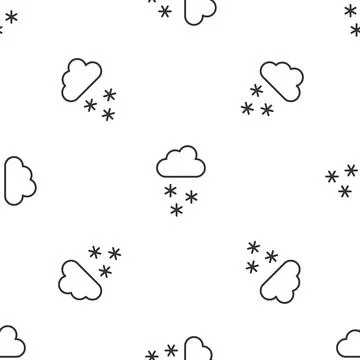 Grey line Cloud with snow icon isolated seamless pattern on white background. Stock Illustration