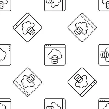 Grey line Cloud technology data transfer and storage icon isolated seamless p Stock Illustration