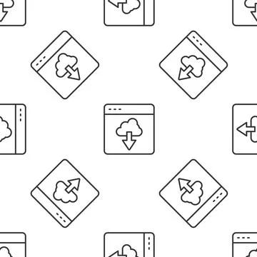 Grey line Cloud technology data transfer and storage icon isolated seamless Stock Illustration