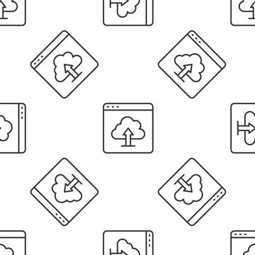Grey line Cloud upload icon isolated seamless pattern on white background. .. Illustrazione stock