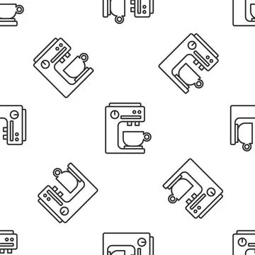 Grey line Coffee machine icon isolated seamless pattern on white background Illustrazione stock