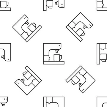 Grey line Coffee machine icon isolated seamless pattern on white background Illustrazione stock