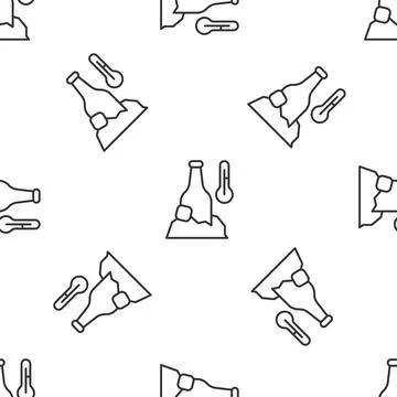 Grey line Cold beer bottle icon isolated seamless pattern on white background Stock Illustration
