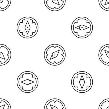 Grey line Compass icon isolated seamless pattern on white background. Windrose Illustrazione stock