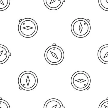 Grey line Compass icon isolated seamless pattern on white background. Windrose 스톡 일러스트