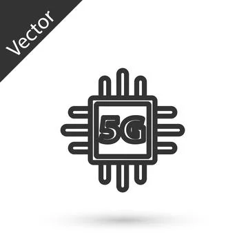 Grey line Computer processor 5G with microcircuits CPU icon isolated on white イラスト素材