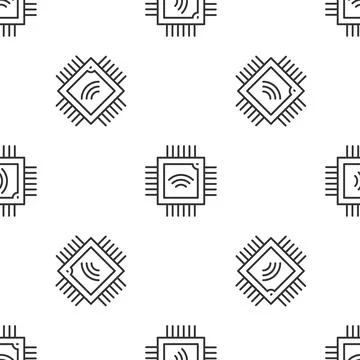 Grey line Computer processor with microcircuits CPU icon isolated seamless イラスト素材