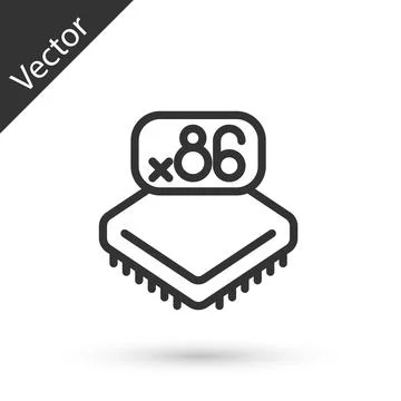 Grey line Computer processor with microcircuits CPU icon isolated on white Illustrazione stock