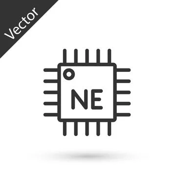 Grey line Computer processor with microcircuits CPU icon isolated on white Illustrazione stock