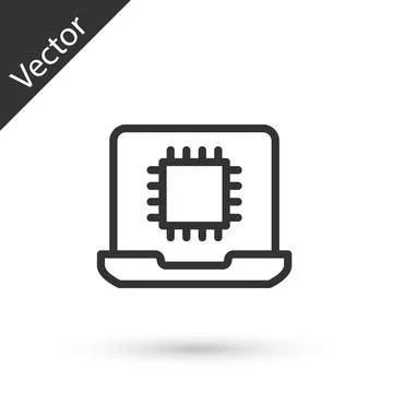 Grey line Computer processor with microcircuits CPU icon isolated on white Stock Illustration