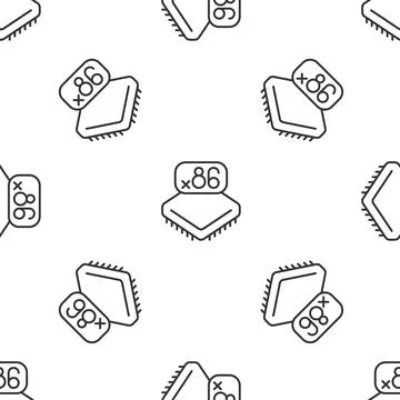 Grey line Computer processor with microcircuits CPU icon isolated seamless イラスト素材