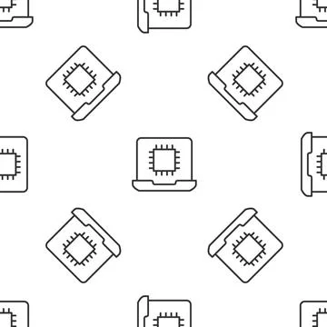 Grey line Computer processor with microcircuits CPU icon isolated seamless Illustrazione stock