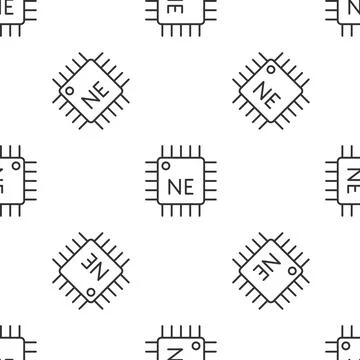 Grey line Computer processor with microcircuits CPU icon isolated seamless Stock Illustration