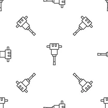 Grey line Construction jackhammer icon isolated seamless pattern on white Stock Illustration