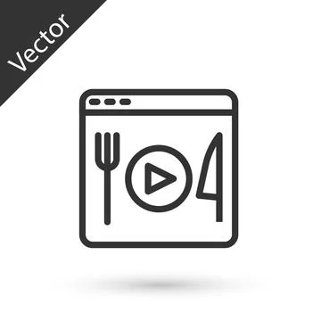 Grey line Cooking live streaming icon isolated on white background. Vector Stock Illustration