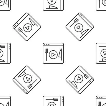 Grey line Cooking live streaming icon isolated seamless pattern on white Stock Illustration