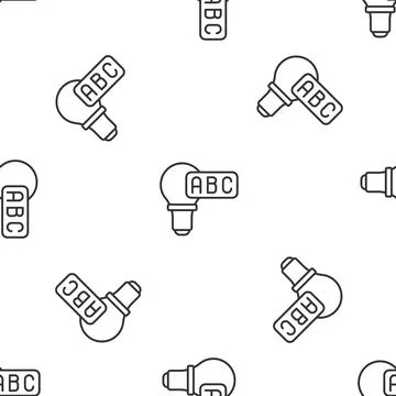 Grey line Creative lamp light idea icon isolated seamless pattern on white Illustrazione stock