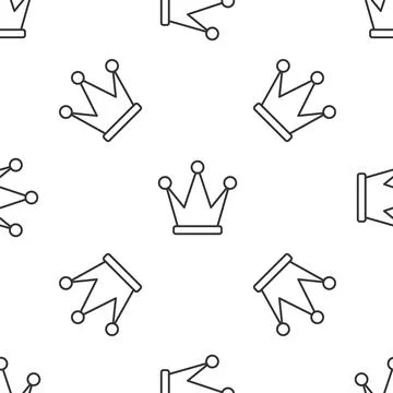 Grey line Crown icon isolated seamless pattern on white background. Vector Stockillustratie