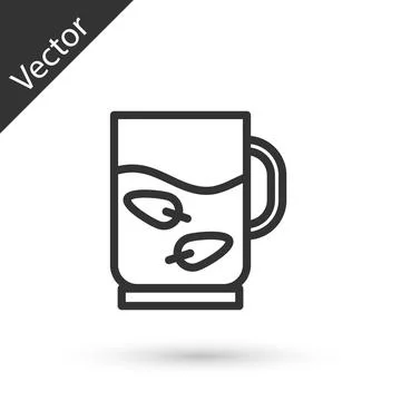 Grey line Cup of tea and leaf icon isolated on white background. Vector 스톡 일러스트