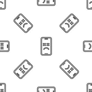 Grey line Dead mobile icon isolated seamless pattern on white background Illustrazione stock
