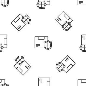 Grey line Delivery security with shield icon isolated seamless pattern on white Illustrazione stock
