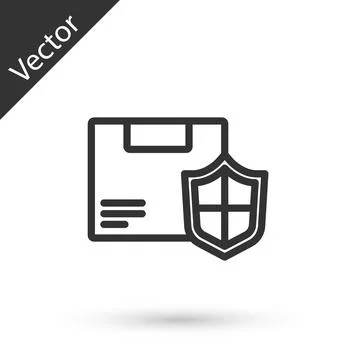 Grey line Delivery security with shield icon isolated on white background Stock Illustration