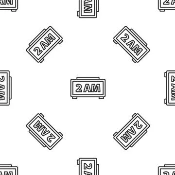 Grey line Digital alarm clock icon isolated seamless pattern on white background Stock Illustration
