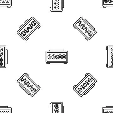 Grey line Digital alarm clock icon isolated seamless pattern on white background Stock Illustration