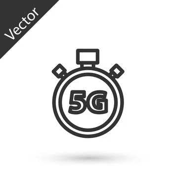 Grey line Digital speed meter concept with 5G icon isolated on white background Stock Illustration