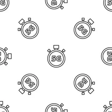 Grey line Digital speed meter concept with 5G icon isolated seamless pattern on Stock Illustration