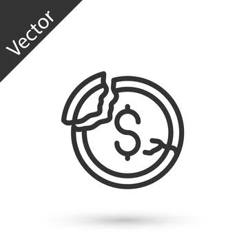 Grey line Dollar rate decrease icon isolated on white background. Cost reduction Stock Illustration