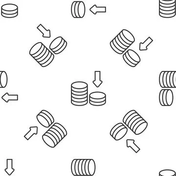 Grey line Dollar rate decrease icon isolated seamless pattern on white Stock Illustration