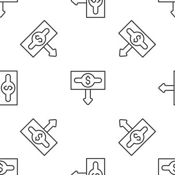 Grey line Dollar rate decrease icon isolated seamless pattern on white Stockillustratie