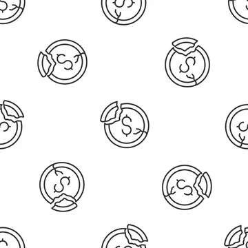 Grey line Dollar rate decrease icon isolated seamless pattern on white 库存插图