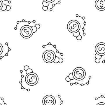 Grey line Dollar rate decrease icon isolated seamless pattern on white 库存插图