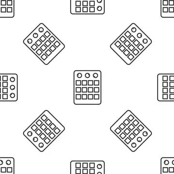 Grey line Drum machine icon isolated seamless pattern on white background Stock Illustration