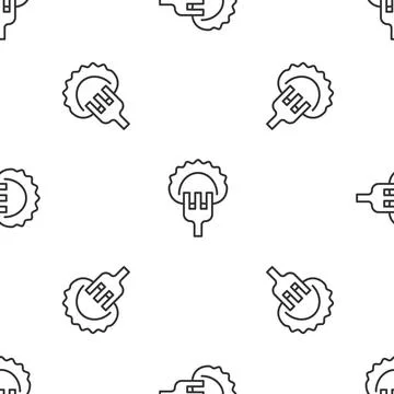 Grey line Dumplings on fork icon isolated seamless pattern on white background Stock Illustration