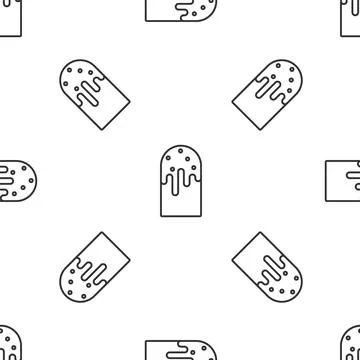 Grey line Easter cake icon isolated seamless pattern on white background. Happy 스톡 일러스트