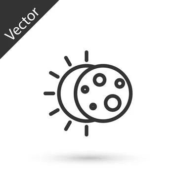Grey line Eclipse of the sun icon isolated on white background. Total sonar.. Ilustração Stock