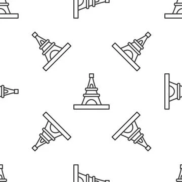 Grey line Eiffel tower icon isolated seamless pattern on white background Illustrazione stock